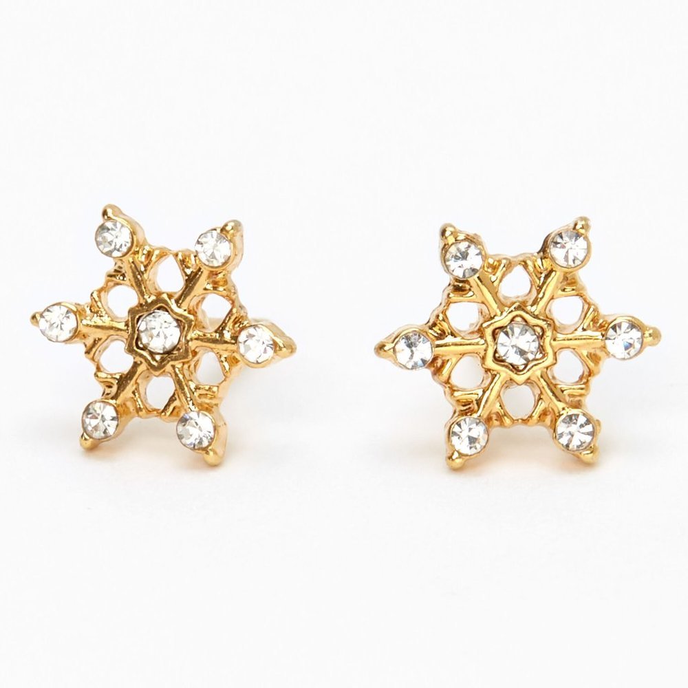 18KT GOLD PLATED FROSTED SNOWFLAKE STUD EARRINGS
